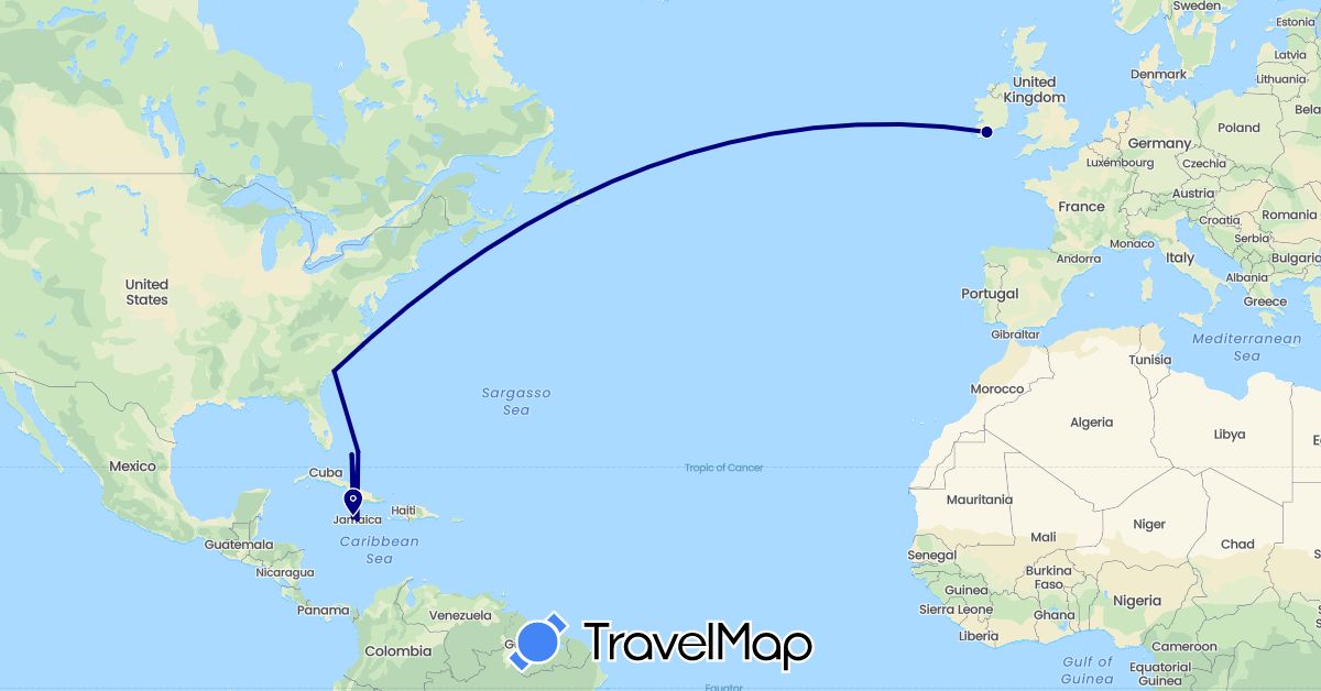 TravelMap itinerary: driving in Bahamas, Ireland, Jamaica, United States (Europe, North America)